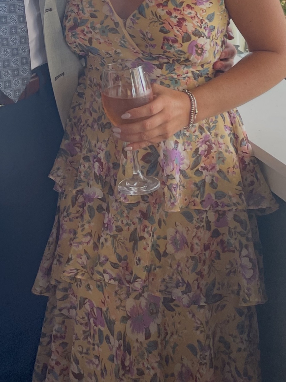 Astr Floral Yellow Tiered Wrap Dress